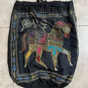 Boho backpack with embellished embroidered horse